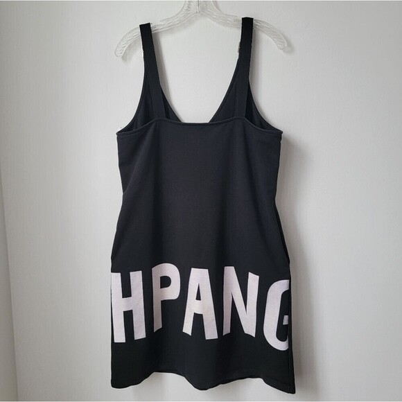BULGARIAN Overall Grafic Dress Black with Lettering in White Size Medium - Picture 11 of 12